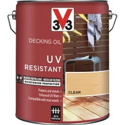 V33 Clear UV Resistant Decking Wood Oil, 5L -Trade Point Sale Shop v33 clear uv resistant decking wood oil 5l3153895163095 08c bq