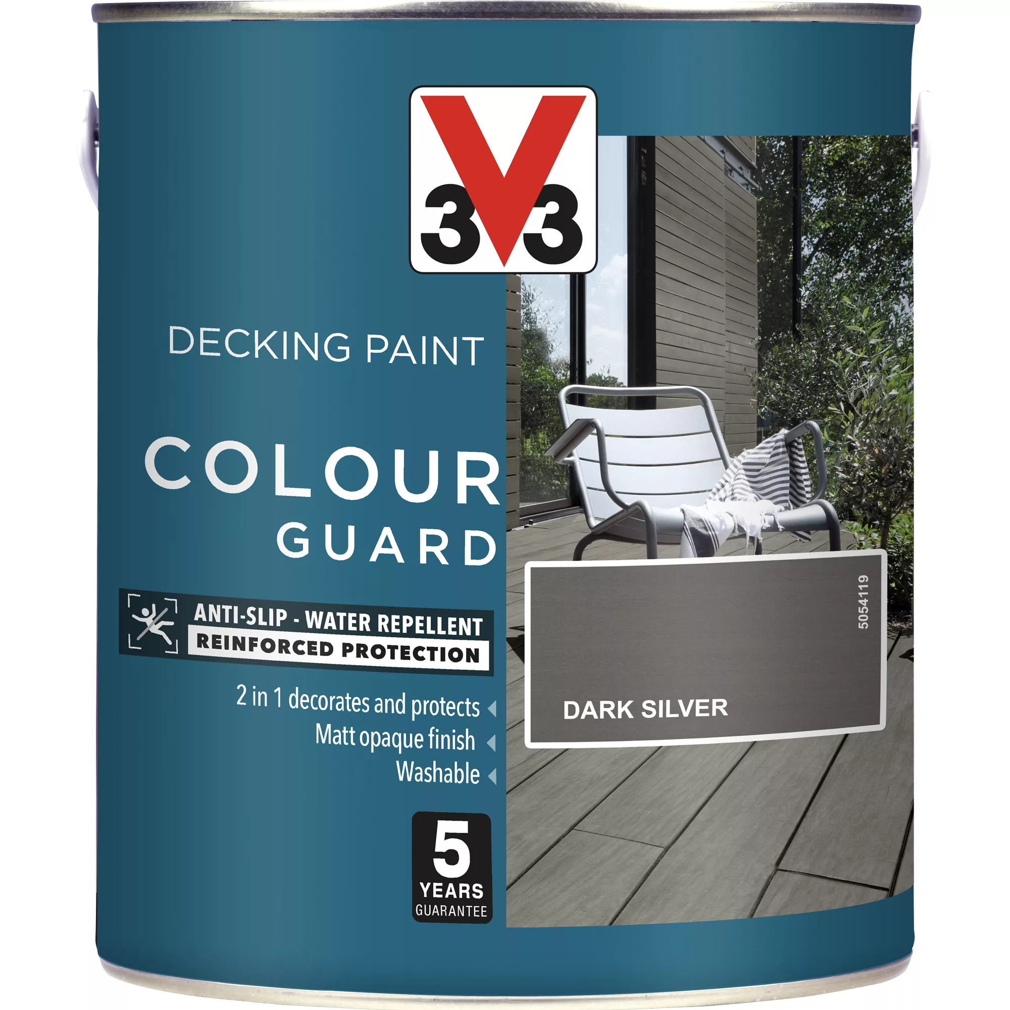 V33 Colour guard Matt dark silver Decking paint, 2.5L V33 Colour Guard Matt Dark Silver Decking Paint, 2.5L -Trade Point Sale Shop v33 colour guard matt dark silver decking paint 2 5l3153895163026 08c bq