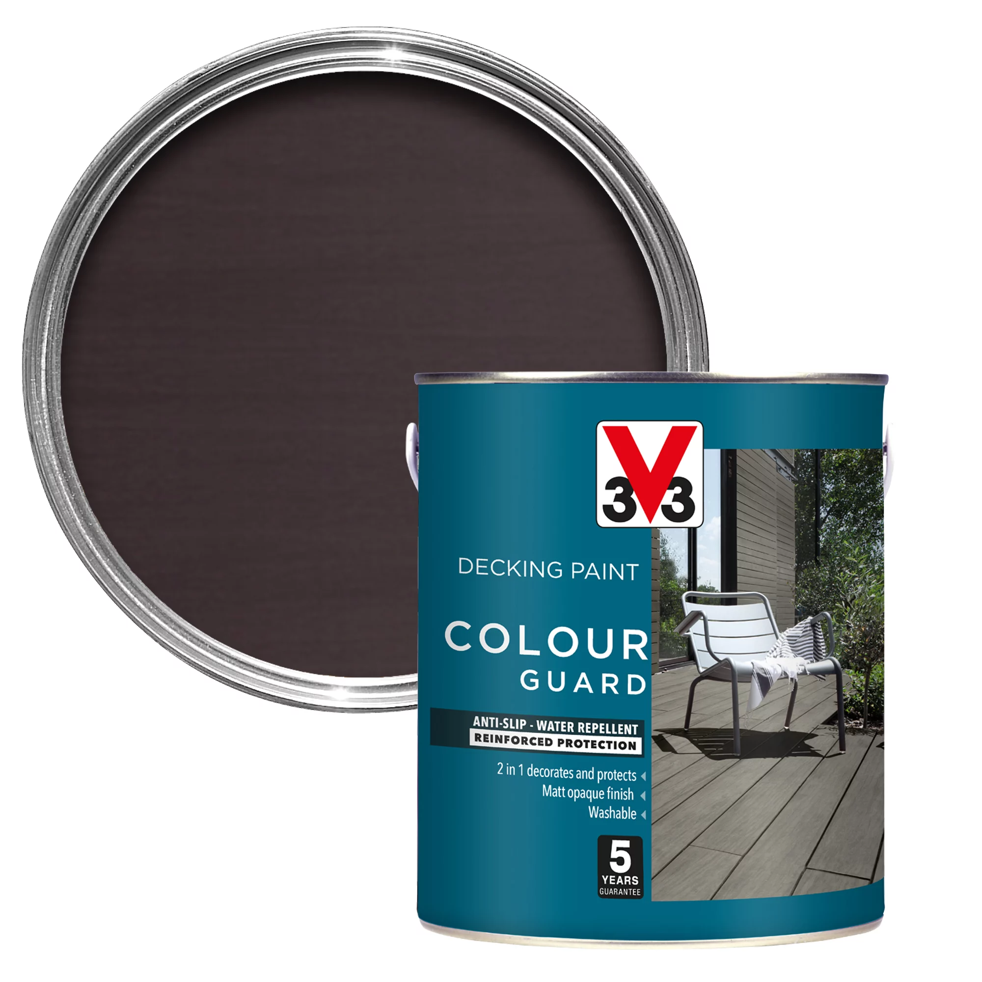 V33 Colour guard Matt gun metal Decking paint, 2.5L V33 Colour Guard Matt Gun Metal Decking Paint, 2.5L -Trade Point Sale Shop v33 colour guard matt gun metal decking paint 2 5l3153895163033 01c