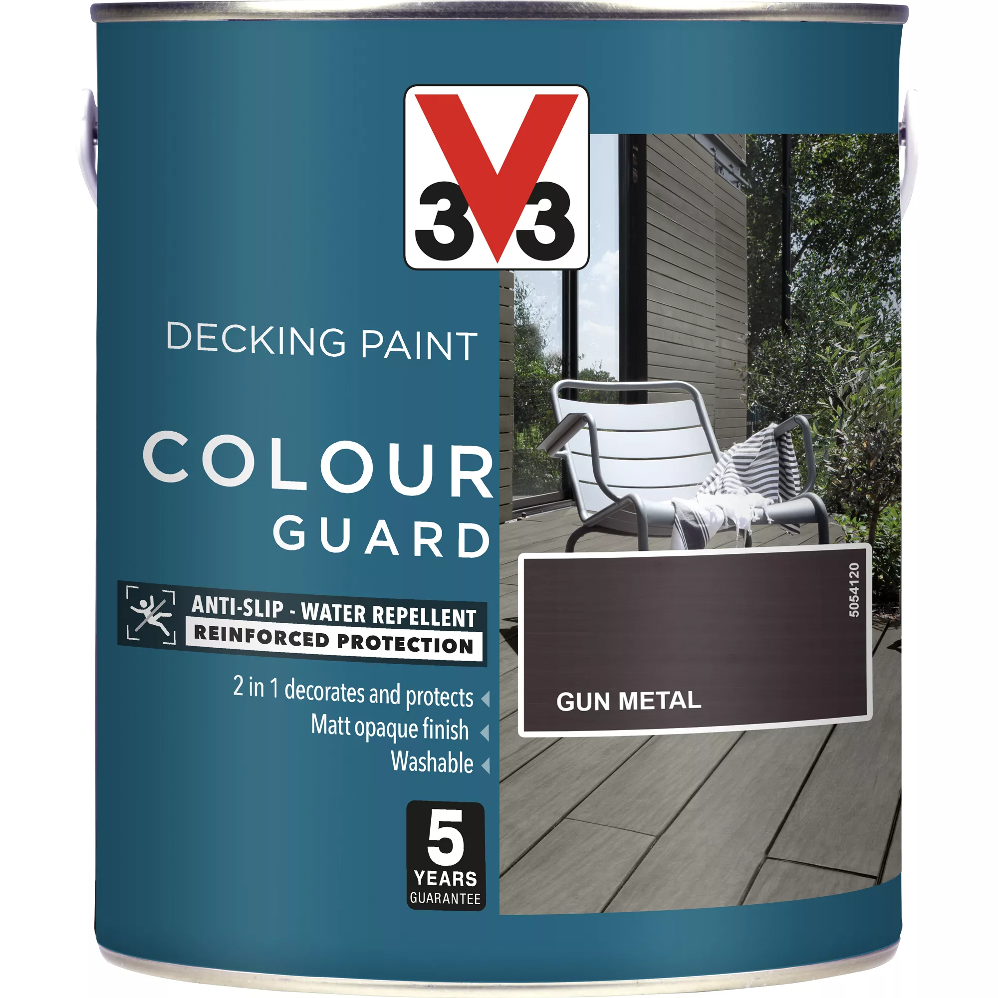 V33 Colour guard Matt gun metal Decking paint, 2.5L V33 Colour Guard Matt Gun Metal Decking Paint, 2.5L -Trade Point Sale Shop v33 colour guard matt gun metal decking paint 2 5l3153895163033 03c