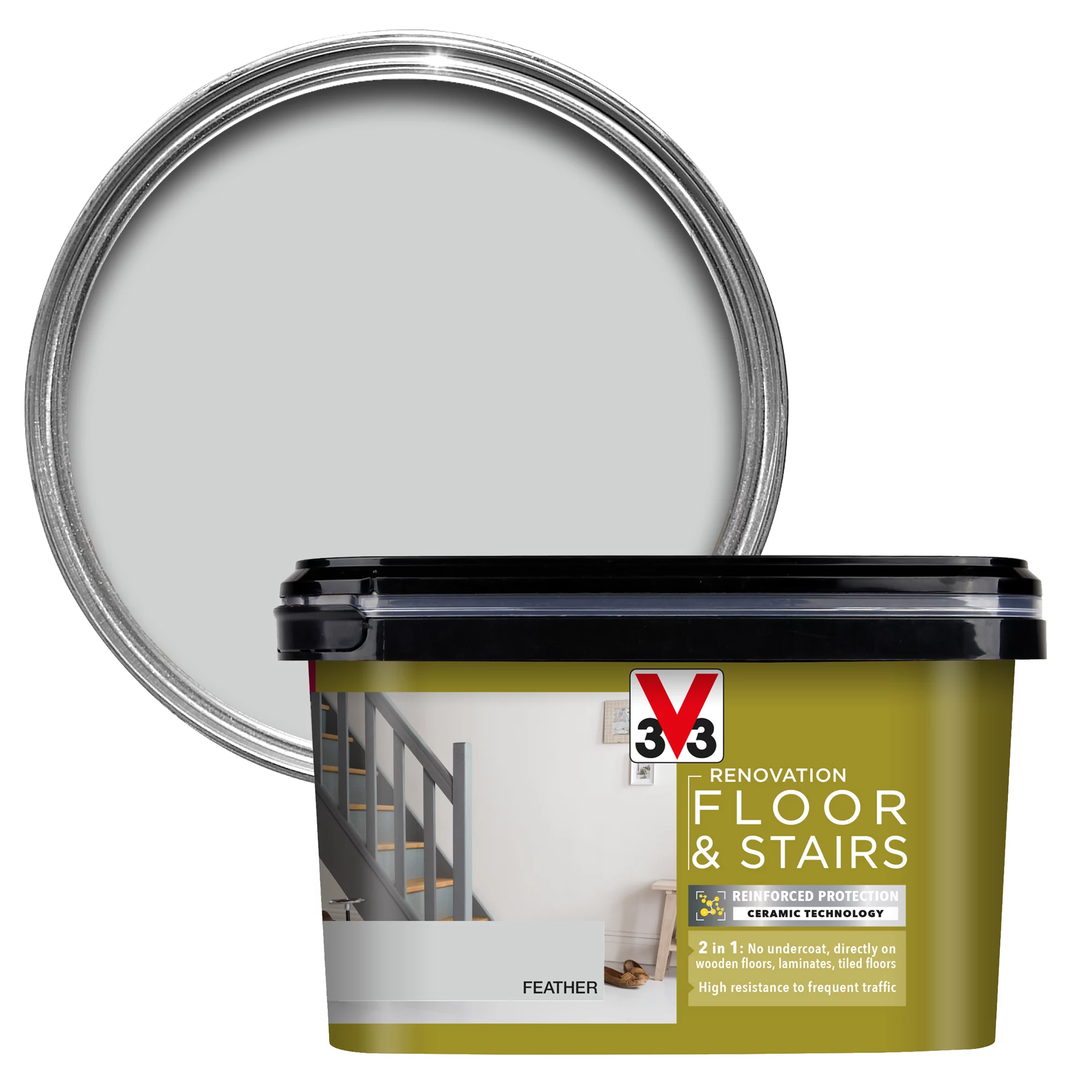 V33 High performance Feather Satinwood Floor & stair paint, 2L V33 High Performance Feather Satinwood Floor & Stair Paint, 2L -Trade Point Sale Shop v33 high performance feather satinwood floor stair paint 2l3153895181563 02c bq
