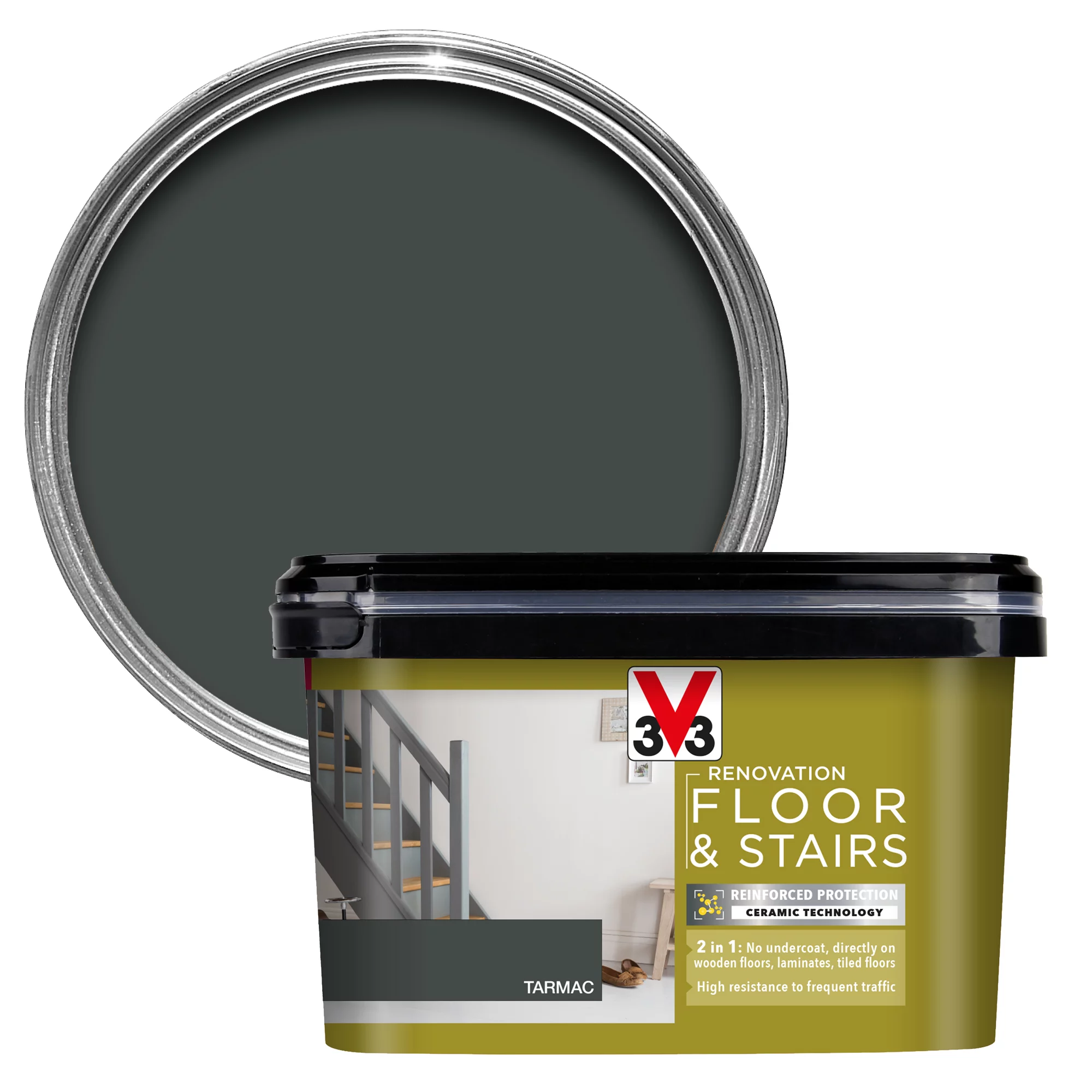V33 High performance Tarmac Satinwood Floor & stair paint, 2L V33 High Performance Tarmac Satinwood Floor & Stair Paint, 2L -Trade Point Sale Shop v33 high performance tarmac satinwood floor stair paint 2l3153895181594 02c bq