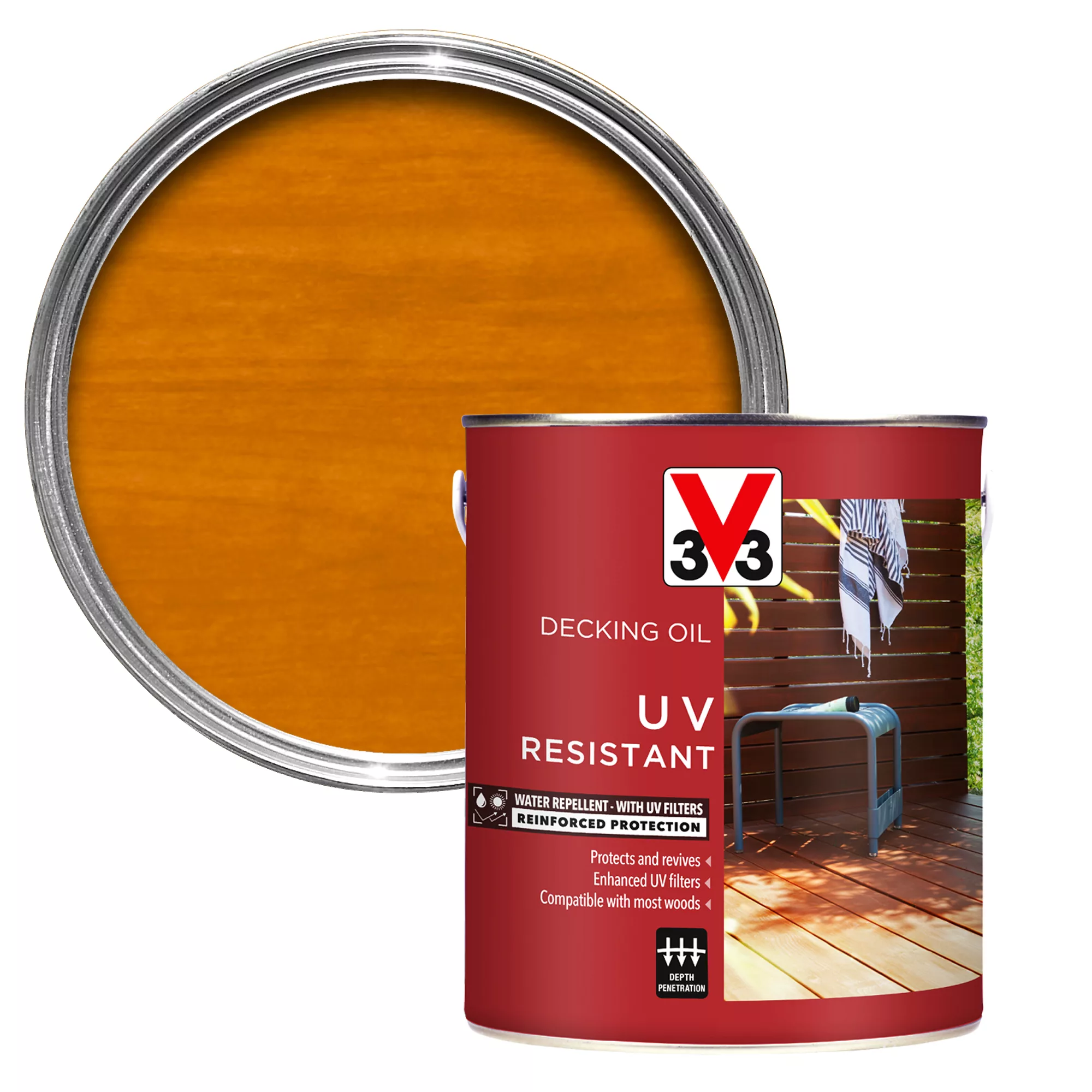 V33 Medium oak UV resistant Decking Wood oil, 2.5L V33 Medium Oak UV Resistant Decking Wood Oil, 2.5L -Trade Point Sale Shop v33 medium oak uv resistant decking wood oil 2 5l3153895163071 01c