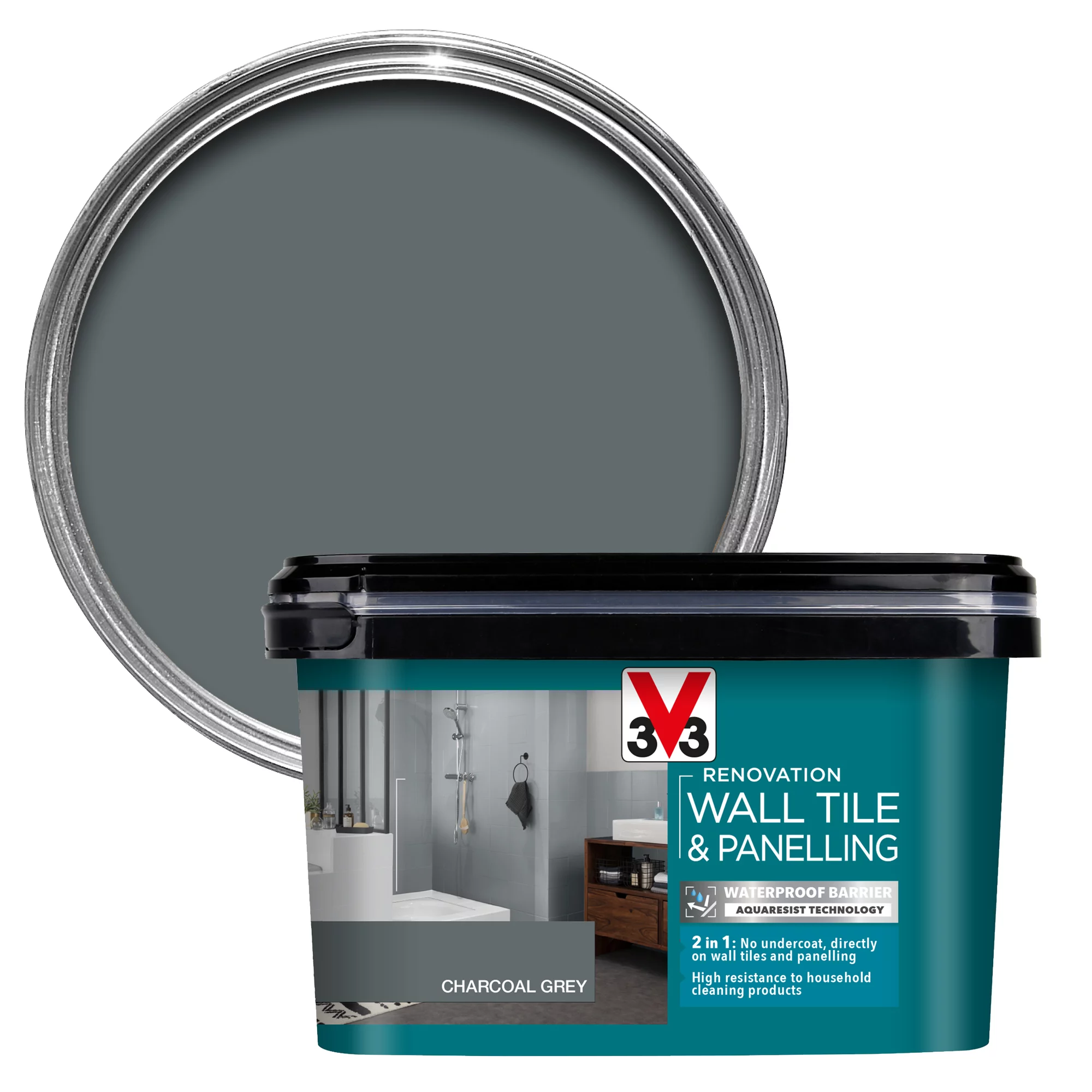 V33 Renovation Charcoal Grey Satin Wall tile & panelling paint, 2L V33 Renovation Charcoal Grey Satin Wall Tile & Panelling Paint, 2L -Trade Point Sale Shop v33 renovation charcoal grey satin wall tile panelling paint 2l3153895181365 02c bq