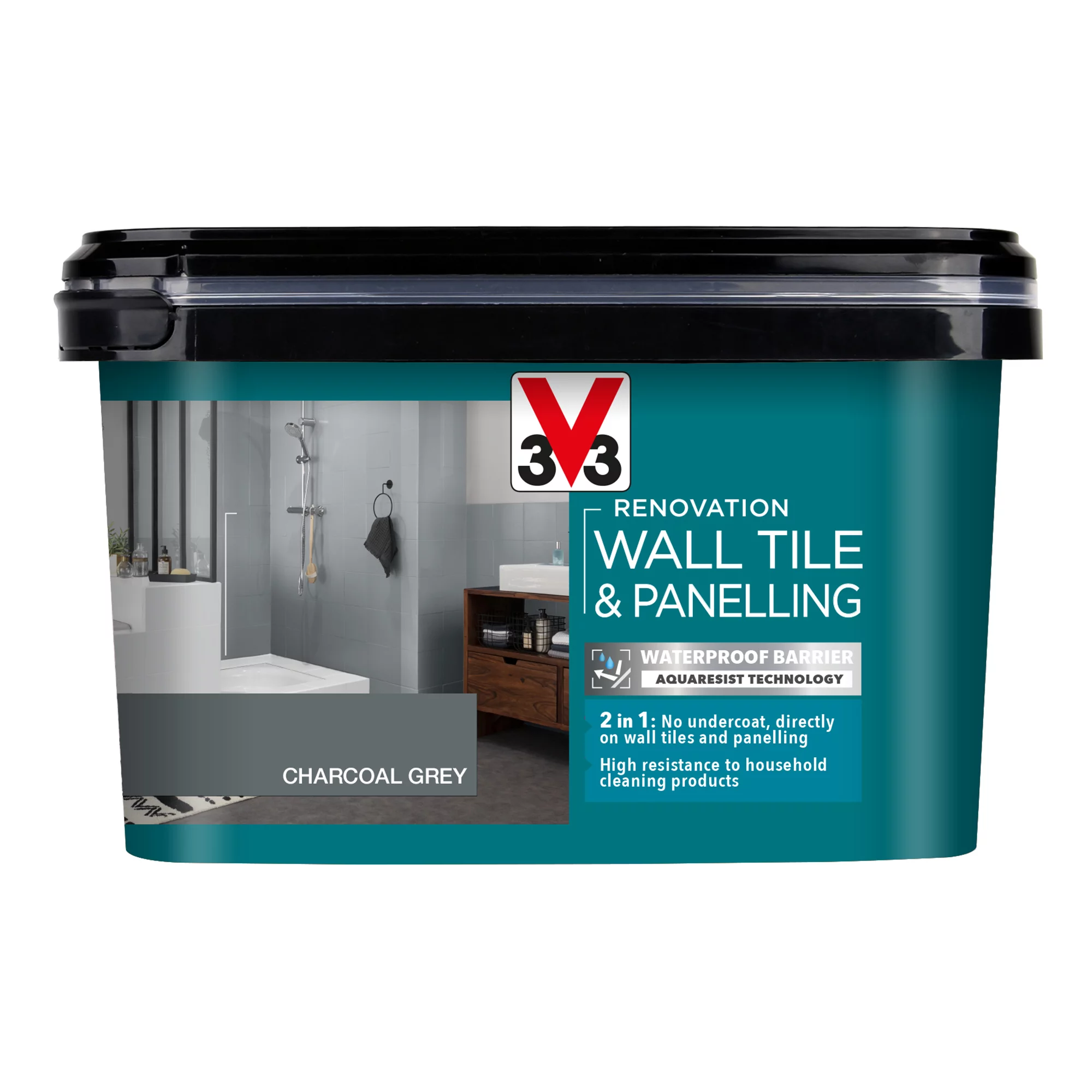 V33 Renovation Charcoal Grey Satin Wall tile & panelling paint, 2L V33 Renovation Charcoal Grey Satin Wall Tile & Panelling Paint, 2L -Trade Point Sale Shop v33 renovation charcoal grey satin wall tile panelling paint 2l3153895181365 08c bq
