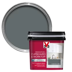 V33 Renovation Charcoal Grey Satinwood Cupboard & Cabinet Paint, 750ml