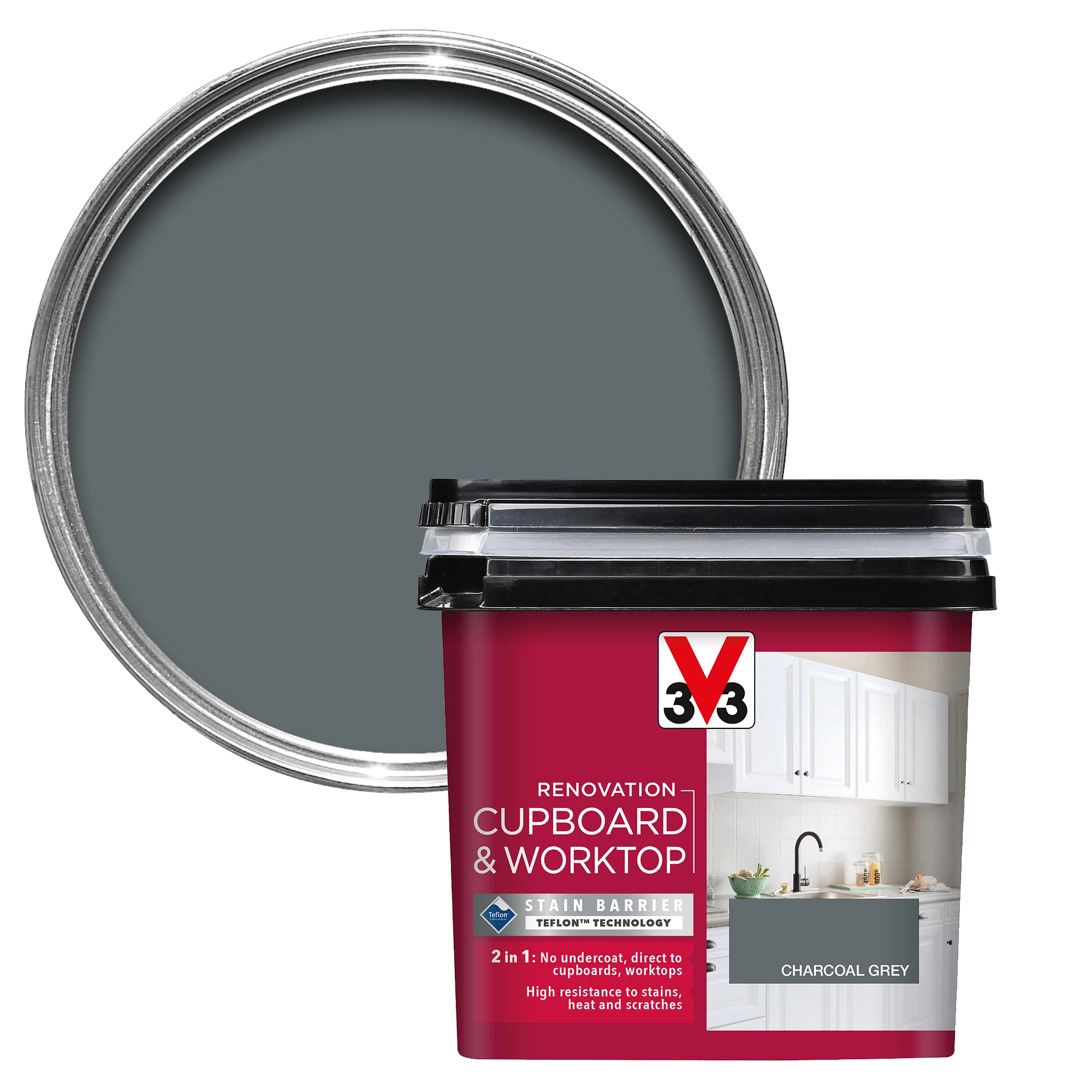 V33 Renovation Charcoal Grey Satinwood Cupboard & cabinet paint, 750ml V33 Renovation Charcoal Grey Satinwood Cupboard & Cabinet Paint, 750ml -Trade Point Sale Shop v33 renovation charcoal grey satinwood cupboard cabinet paint 750ml3153895180993 02c bq