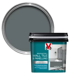 V33 Renovation Charcoal Grey Satinwood Wall Tile & Panelling Paint, 750ml