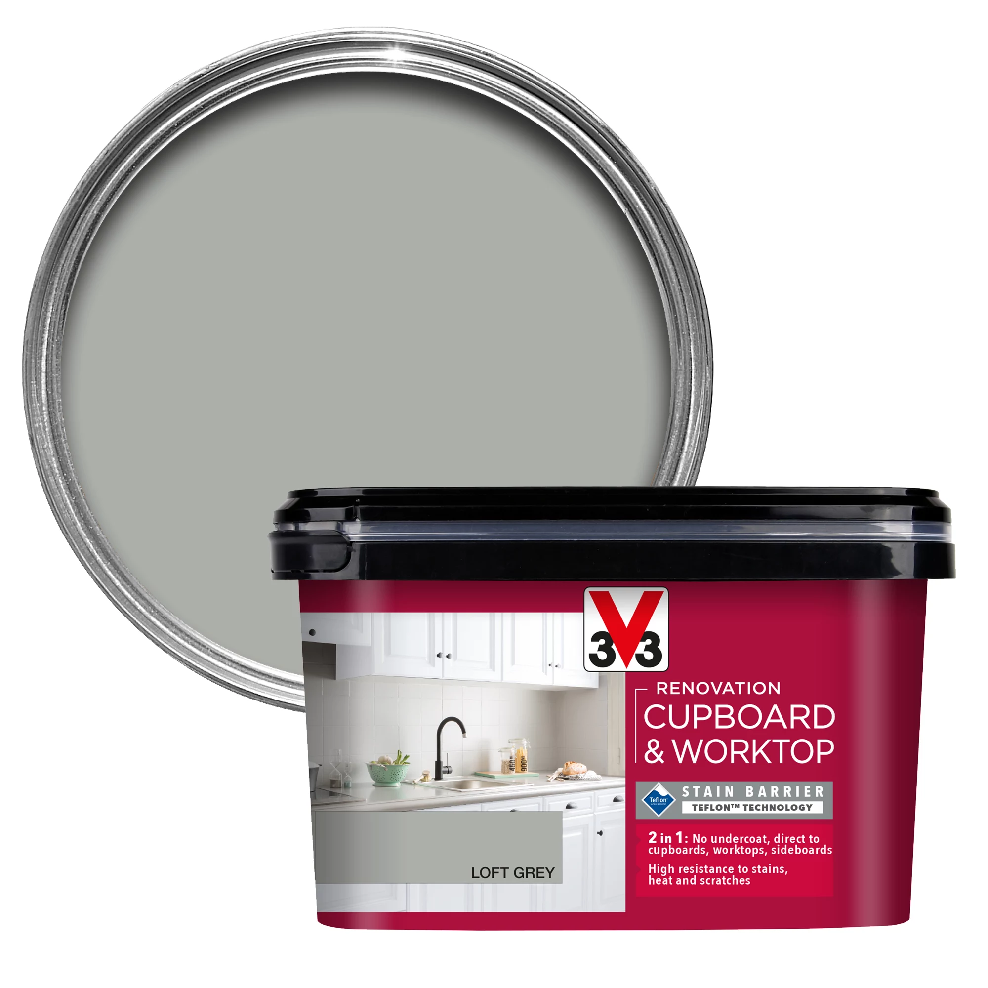 V33 Renovation Loft Grey Satinwood Cupboard & cabinet paint, 2L V33 Renovation Loft Grey Satinwood Cupboard & Cabinet Paint, 2L -Trade Point Sale Shop v33 renovation loft grey satinwood cupboard cabinet paint 2l3153895181068 02c bq