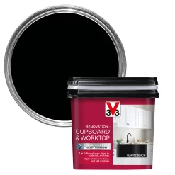 V33 Renovation Quartz Black Satinwood Cupboard & Cabinet Paint, 750ml