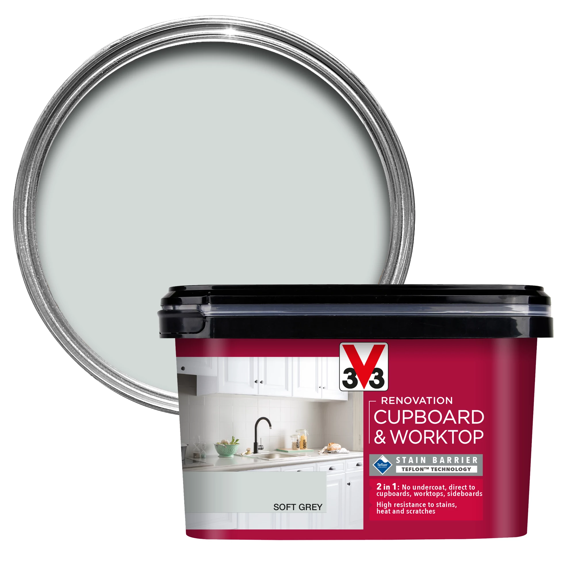 V33 Renovation Soft Grey Satinwood Cupboard & cabinet paint, 2L V33 Renovation Soft Grey Satinwood Cupboard & Cabinet Paint, 2L -Trade Point Sale Shop v33 renovation soft grey satinwood cupboard cabinet paint 2l3153895181075 02c bq