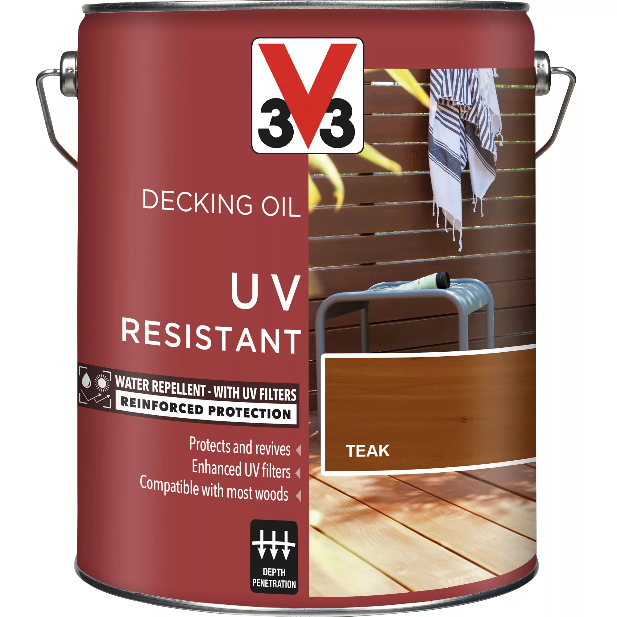 V33 Teak UV resistant Decking Wood oil, 5L V33 Teak UV Resistant Decking Wood Oil, 5L -Trade Point Sale Shop v33 teak uv resistant decking wood oil 5l3153895163118 03c