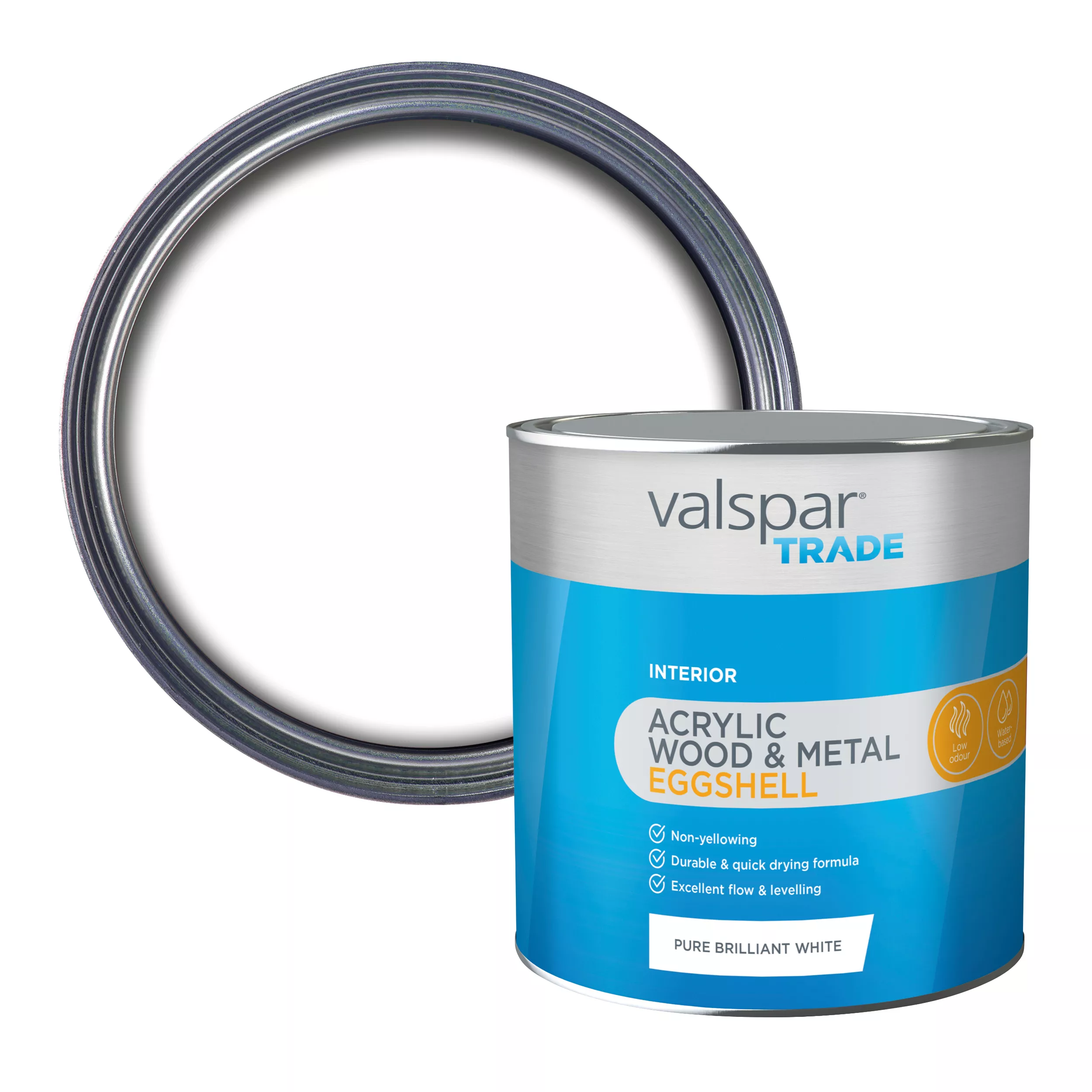 Valspar Trade Pure brilliant white Eggshell Metal & wood paint, 2.5L Valspar Trade Pure Brilliant White Eggshell Metal & Wood Paint, 2.5L -Trade Point Sale Shop valspar trade pure brilliant white eggshell metal wood paint 2 5l5055018166182 01c bq